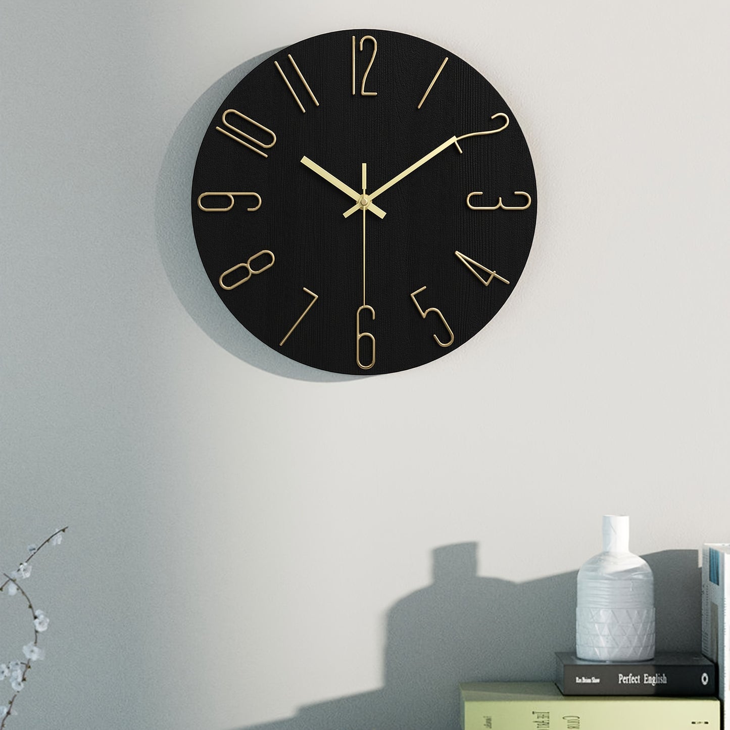 LUMINAIR - Modern Minimalist Round Wall Clock Rimless Design Black & Gold