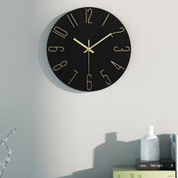 LUMINAIR - Modern Minimalist Round Wall Clock Rimless Design Black & Gold