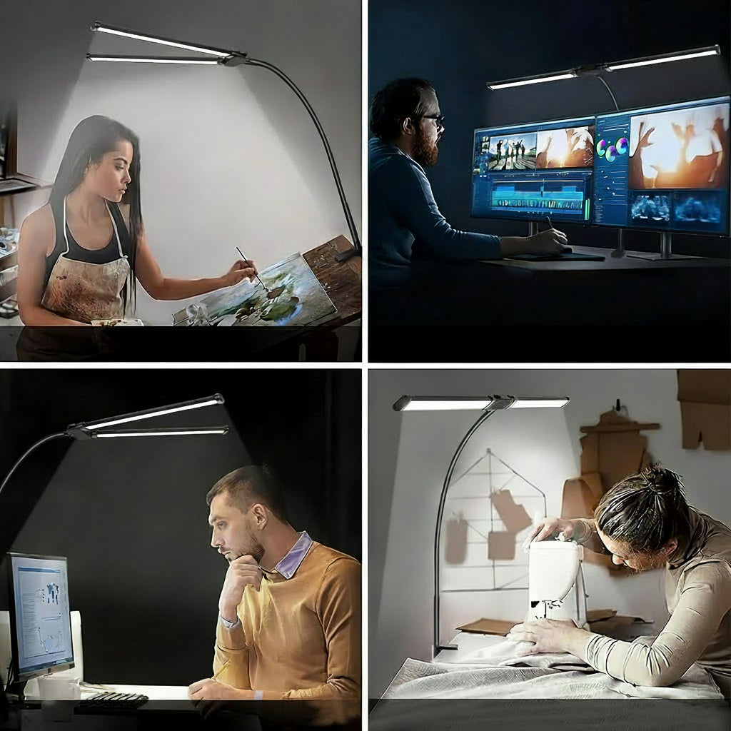 GLOWNEST - Modern USB Powered Dual-Head LED Table Lamp with Flexible Gooseneck