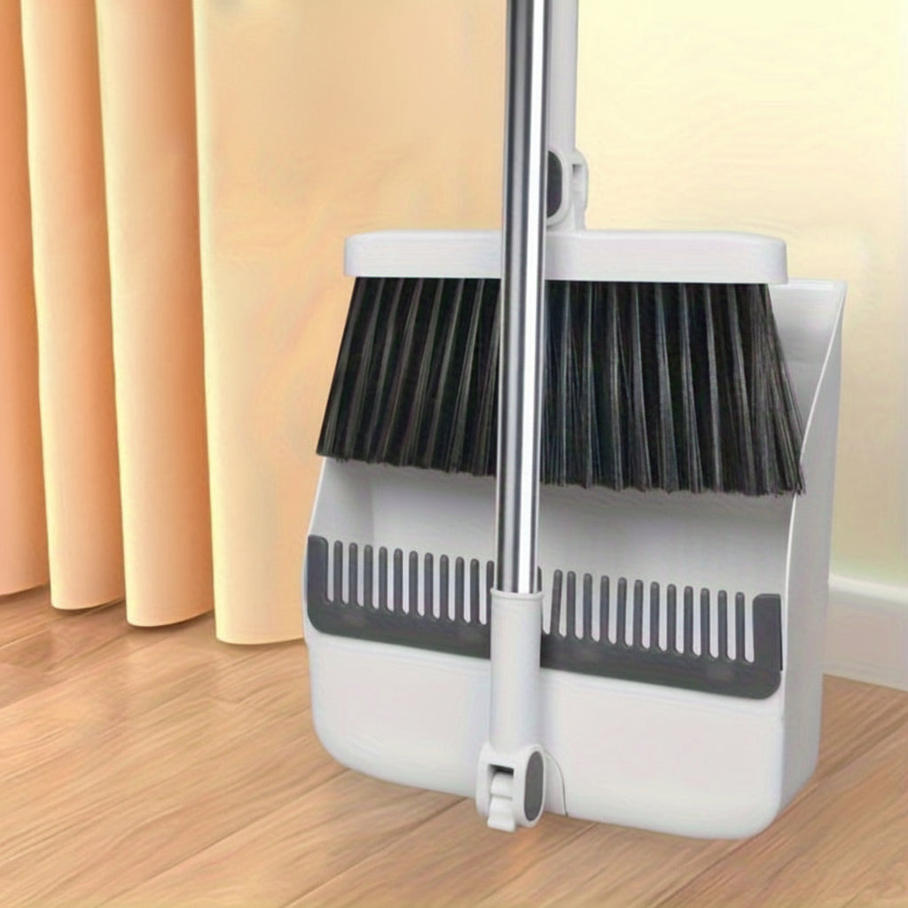 CLEANSWEEP PRO – Rotatable Long Handle Broom & Dustpan Set with Built-In Comb Teeth