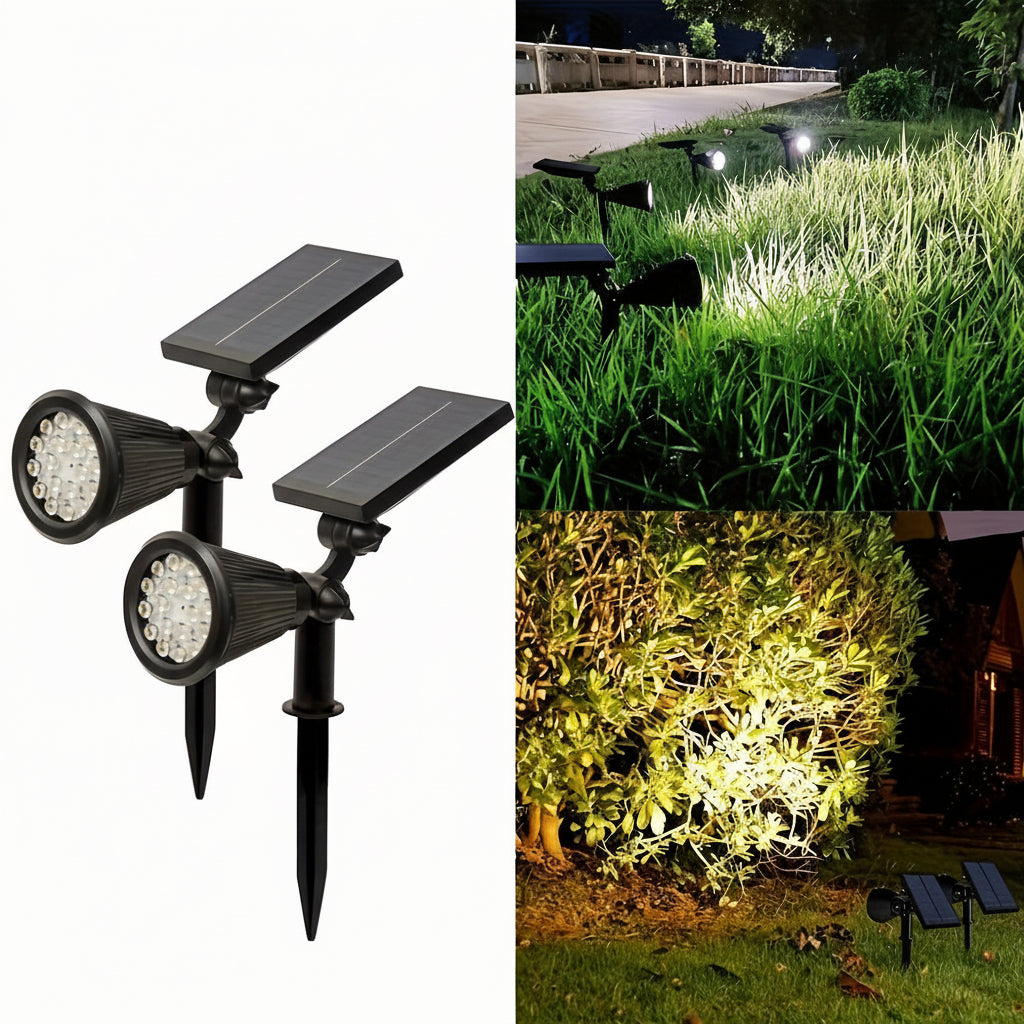 SOLARGLOW - Outdoor Solar Landscape Lights 2-Pack LED Spotlights with 3-Level Dimming & IP44 Waterproof