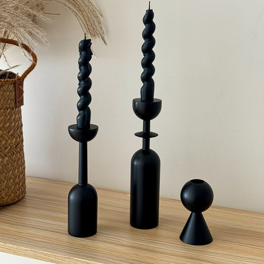 TRIO NOIRWOOD – Elegant Black Wooden Candle Holders