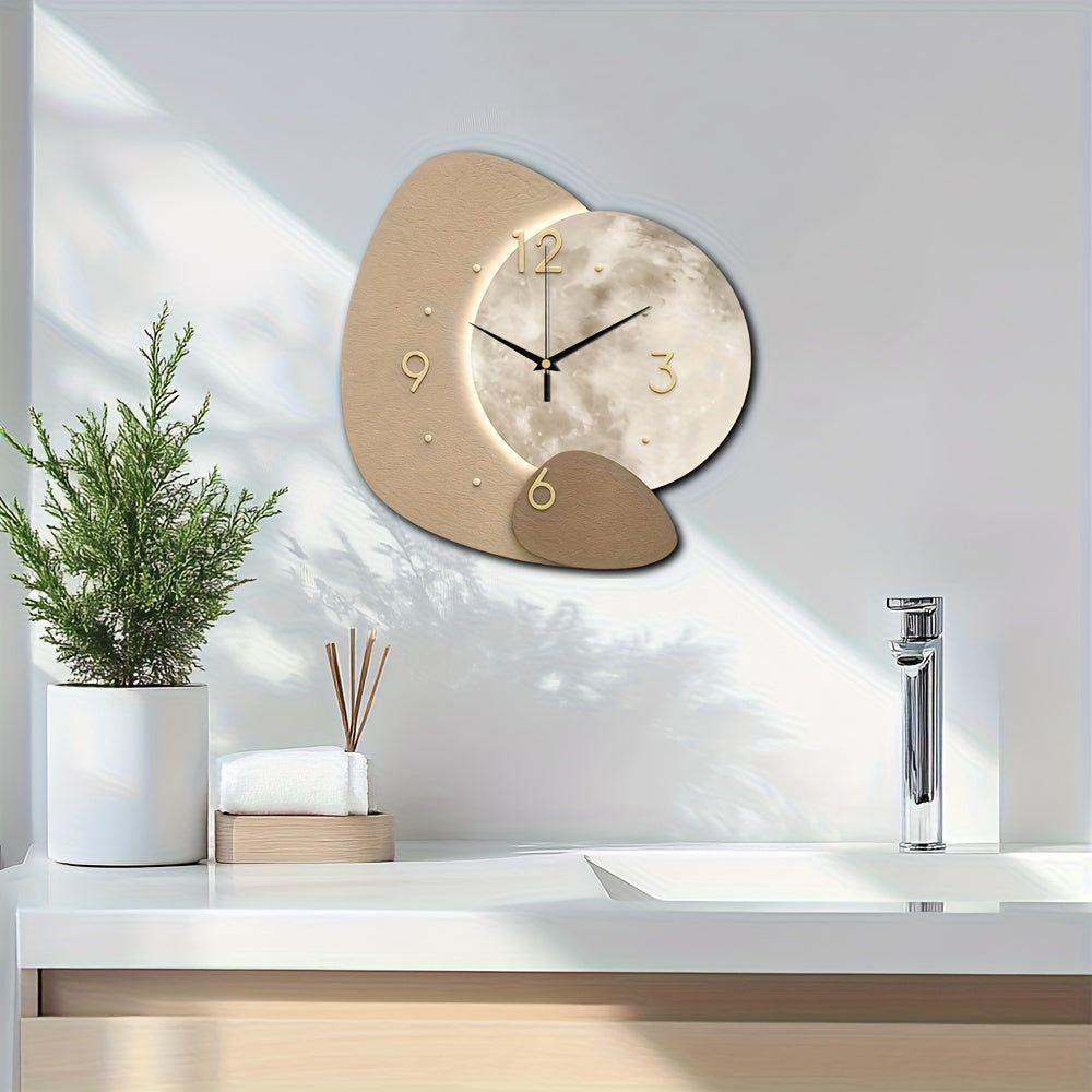 ECLIPSEWOOD - Designer Wooden Wall Clock with Golden Highlights