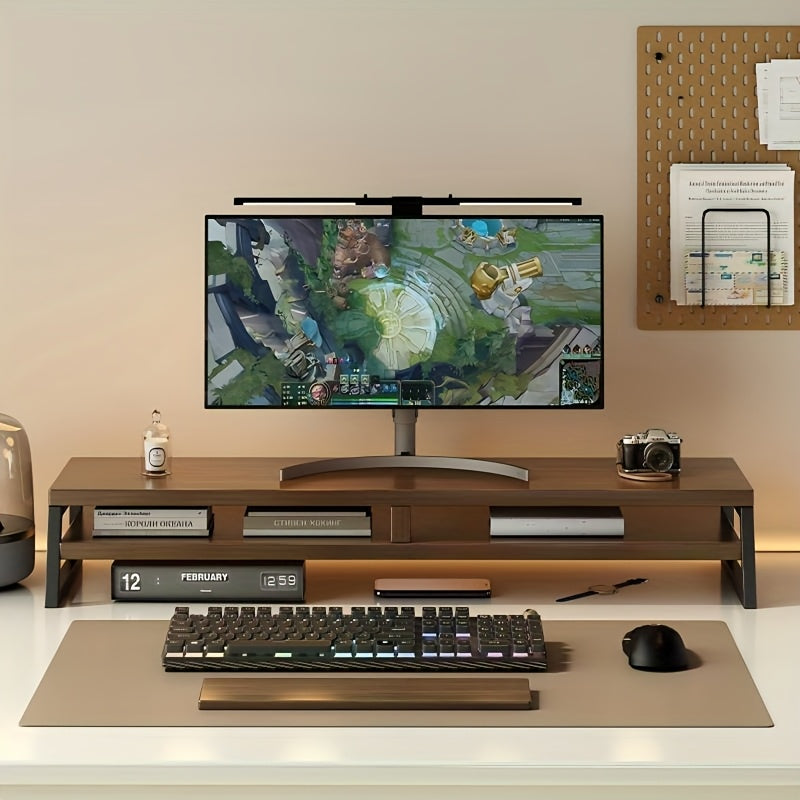 MODERNLIFT - Space-Saving Wooden Monitor Stand with Storage, Durable Metal Frame