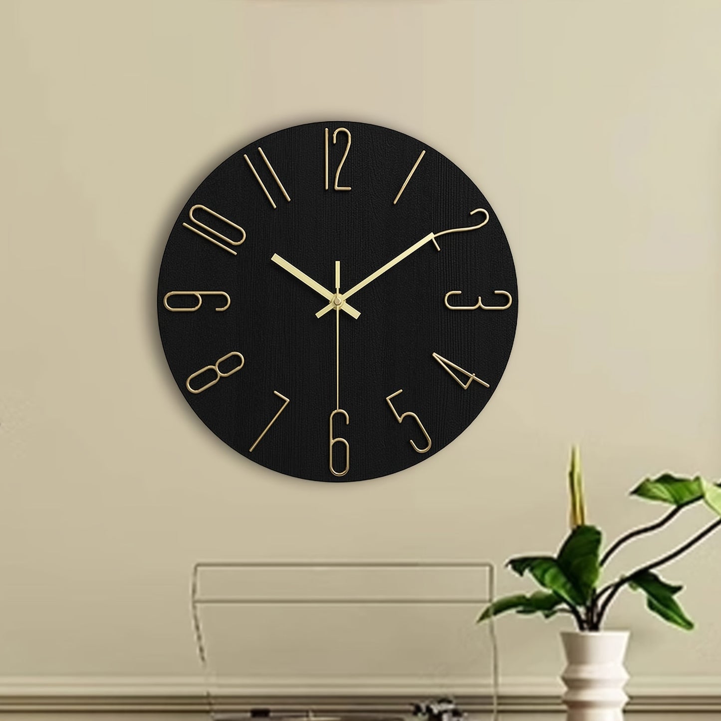 LUMINAIR - Modern Minimalist Round Wall Clock Rimless Design Black & Gold