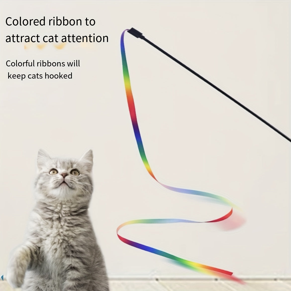 KITZPLAY - Cute Ribbon Teaser Stick for Engaging Cat Playtime