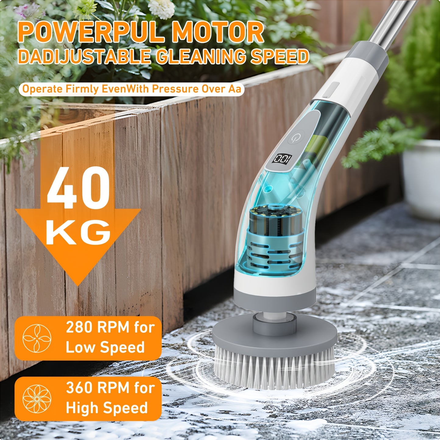 HOMESWEEP - Rechargeable Electric Spin Scrubber with Detachable Handle