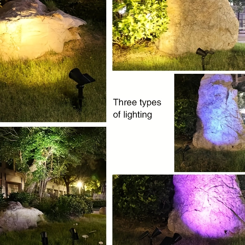 SOLARGLOW - Outdoor Solar Landscape Lights 2-Pack LED Spotlights with 3-Level Dimming & IP44 Waterproof