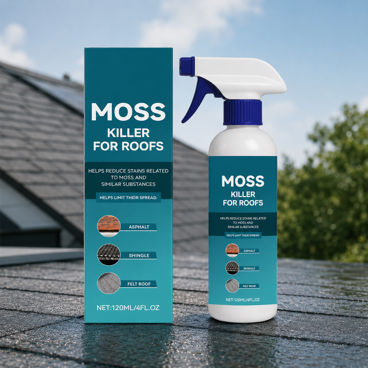 MOSSAWAY PRO – Dachmoos- und Algen-Reinigungsspray