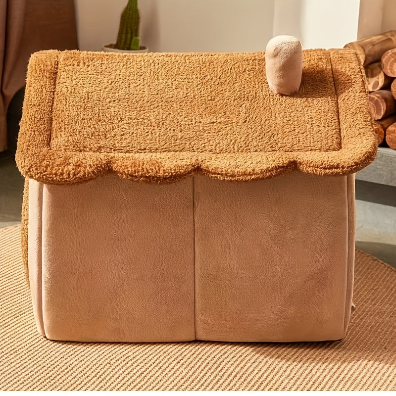 PAWNEST - Warm Enclosed Cat House Plush Bed for Winter Comfort