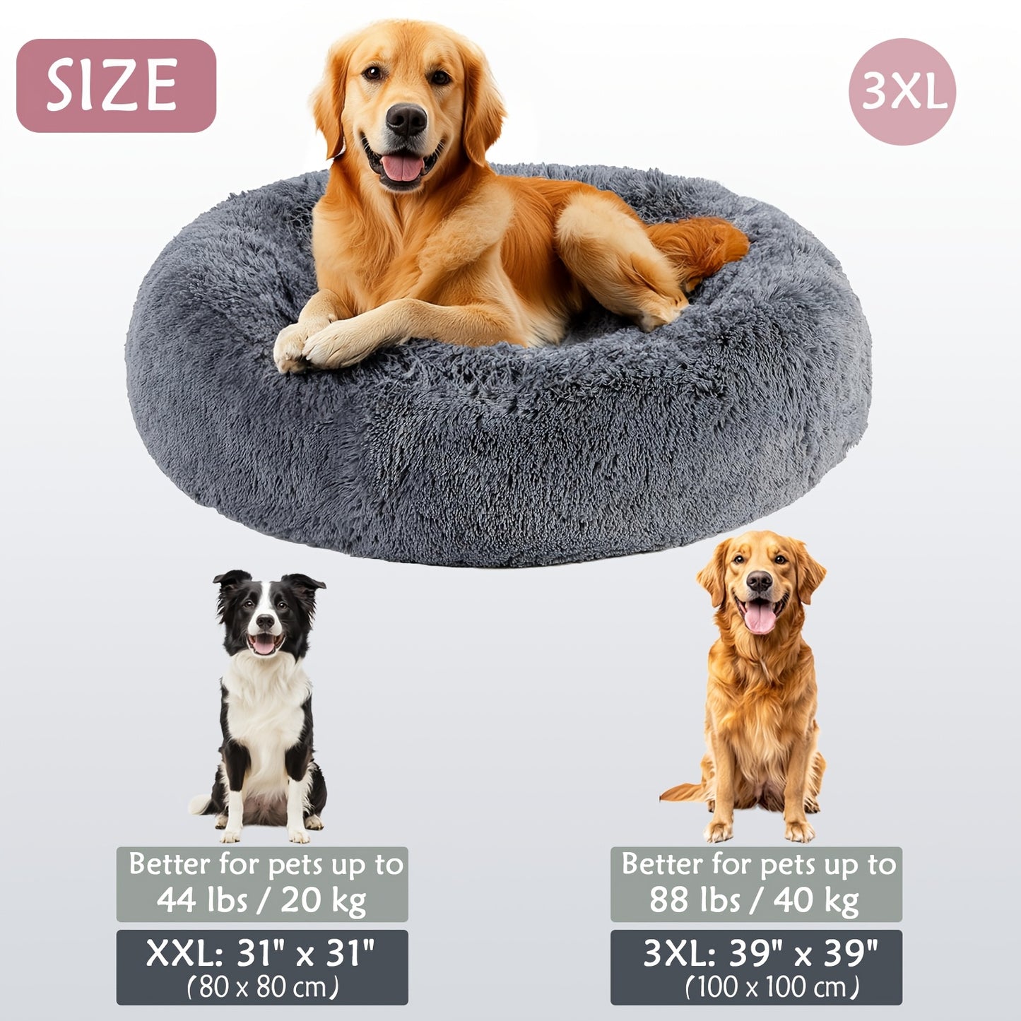 HUGAFUR - Soft Faux Fur Donut Pet Bed for Small to Large Dogs & Cats
