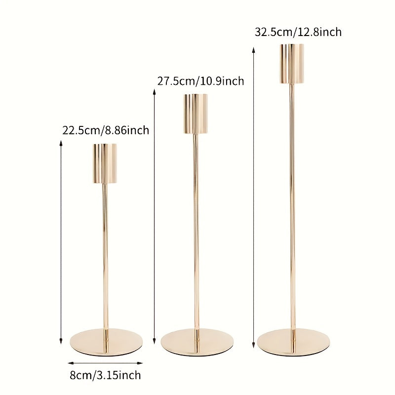 AURIC TRIO – Set of 3 Golden Iron Candlestick Holders