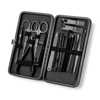 GROOMIX - 15pcs Classic Black Nail Care Set for Hands, Feet & Face Stainless Steel Tools