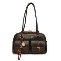 TRAVELINA - PU Shoulder Bag with Multiple Pockets and Chain Strap Detail