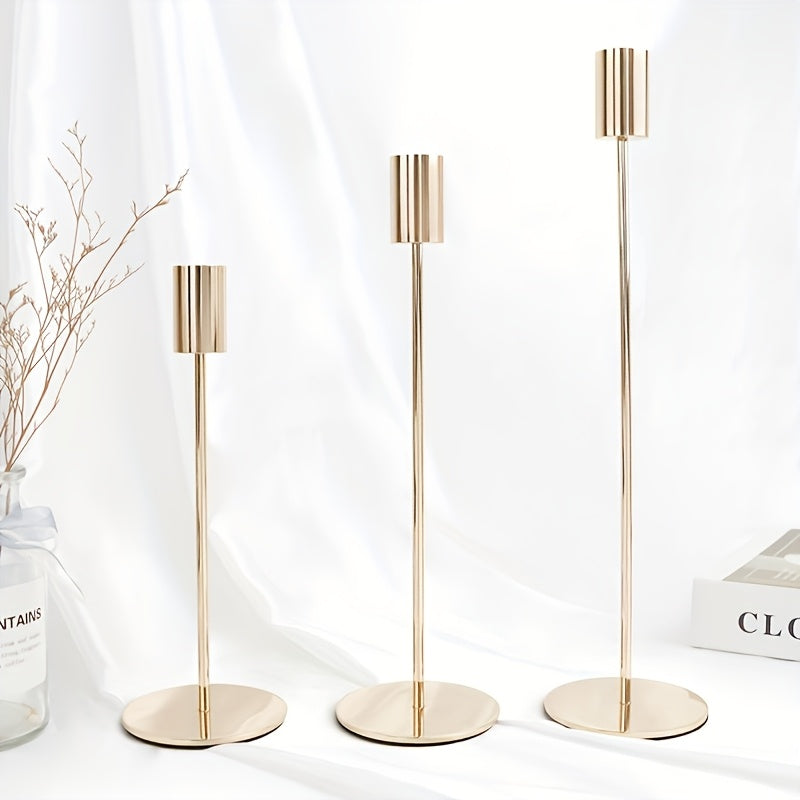AURIC TRIO – Set of 3 Golden Iron Candlestick Holders