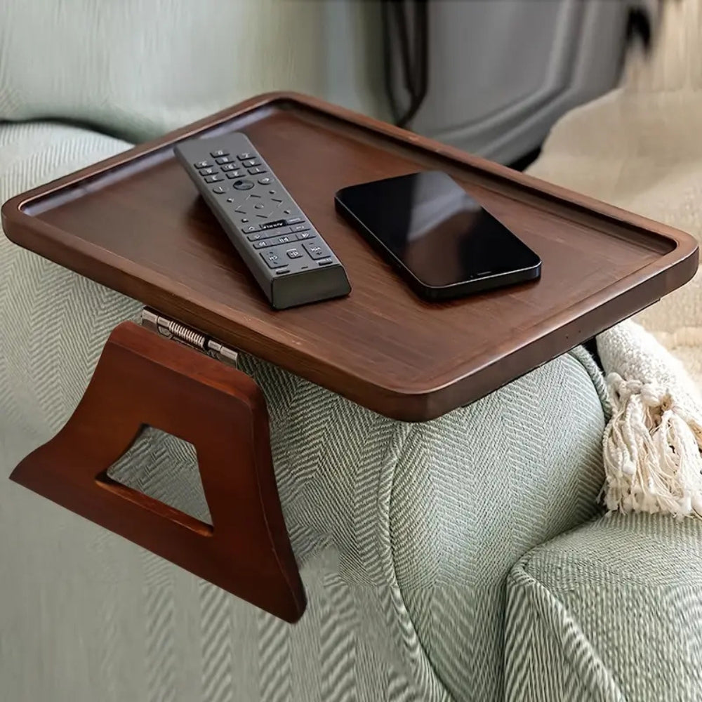 Adjustable Bamboo Clip-On Arm Tray Table for Snacks, Drinks, and Laptops 1