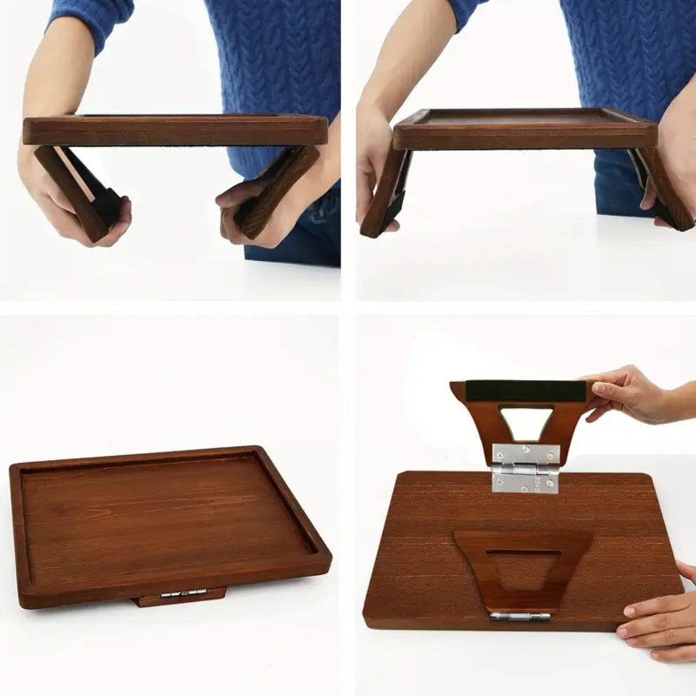 Adjustable Bamboo Clip-On Arm Tray Table for Snacks, Drinks, and Laptops 7