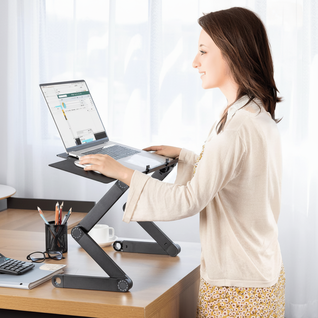Adjustable Laptop Stand for Desk - Ergonomic Laptop Riser with Detachable Mouse Pad 0