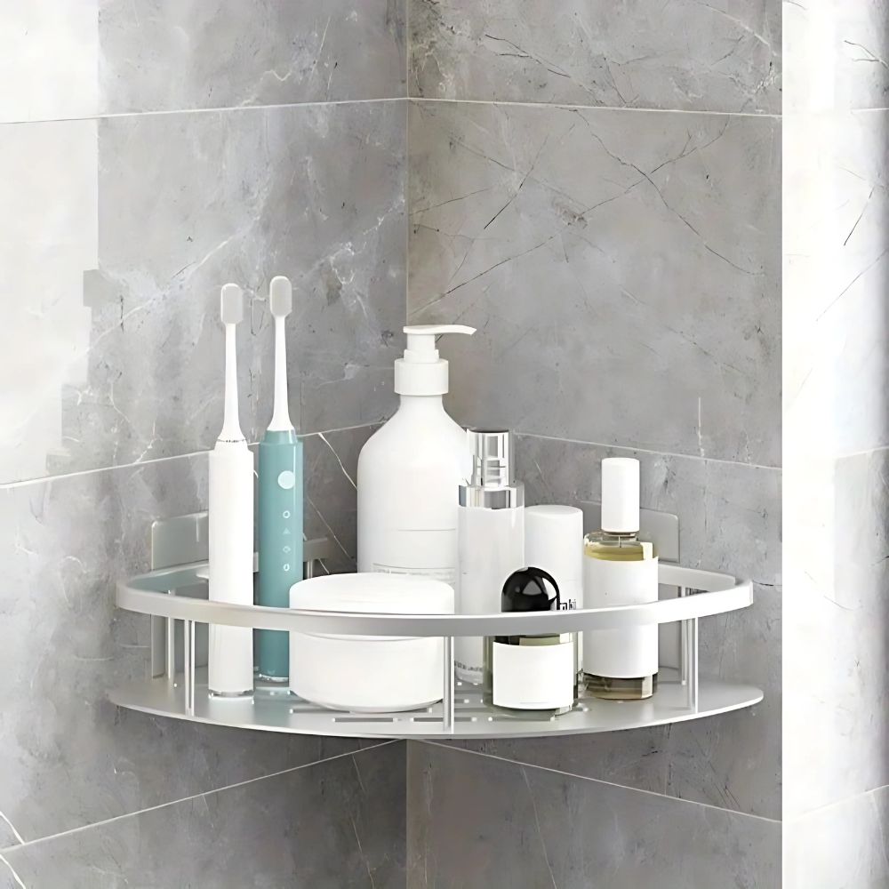 Aluma Curve - Modern Wall-Mounted Shower Caddy with Adjustable Hook & Waterproof Design 0