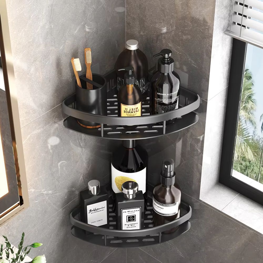 Aluma Curve - Modern Wall-Mounted Shower Caddy with Adjustable Hook & Waterproof Design 1