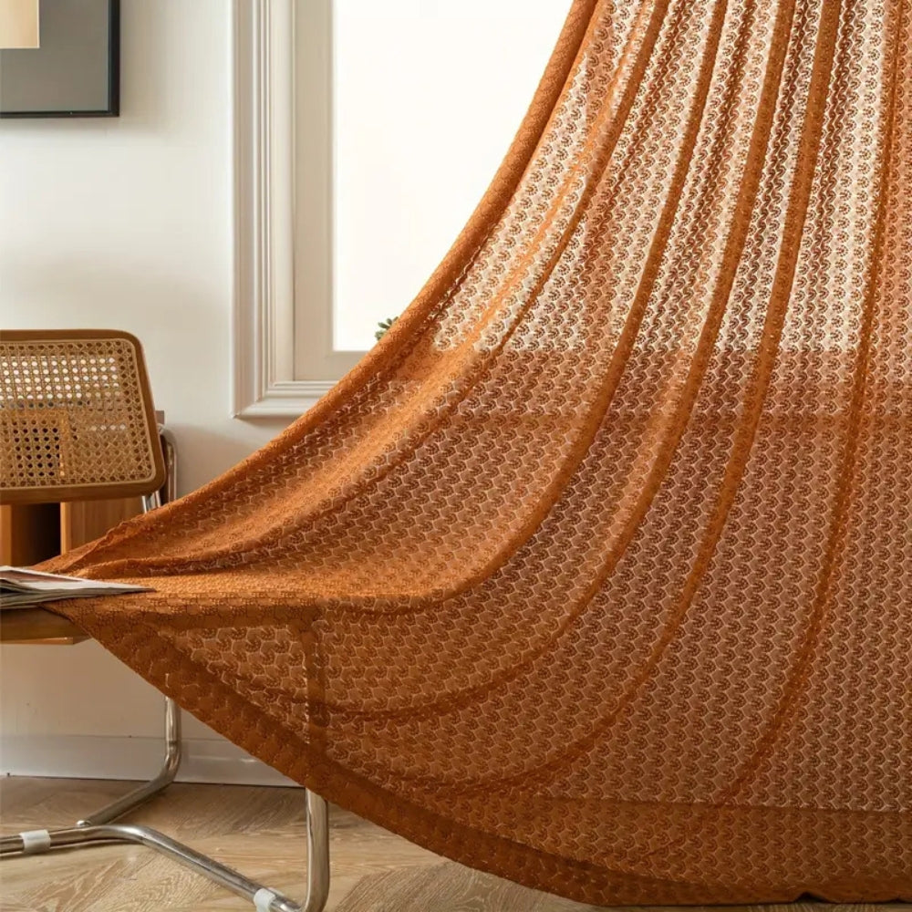 Amber Glow Boho Crochet Curtain - Light-Filtering Microfiber for Warmth & Privacy 0