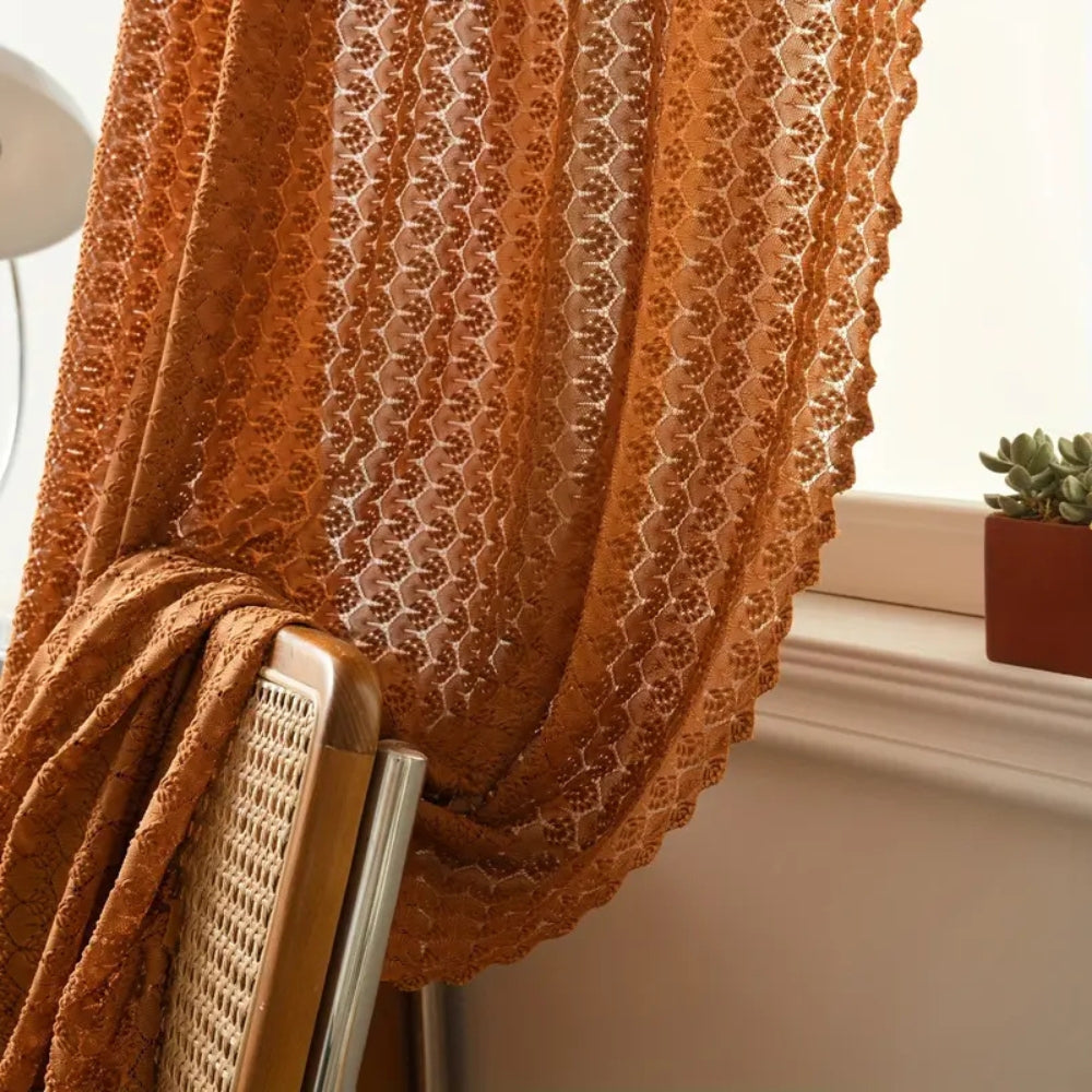 Amber Glow Boho Crochet Curtain - Light-Filtering Microfiber for Warmth & Privacy 1