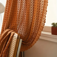 Amber Glow Boho Crochet Curtain - Light-Filtering Microfiber for Warmth & Privacy 1