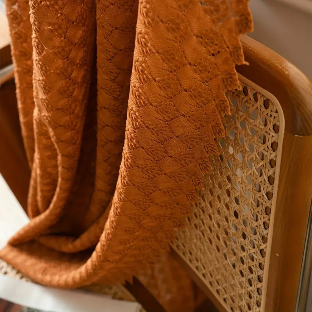 Amber Glow Boho Crochet Curtain - Light-Filtering Microfiber for Warmth & Privacy 3