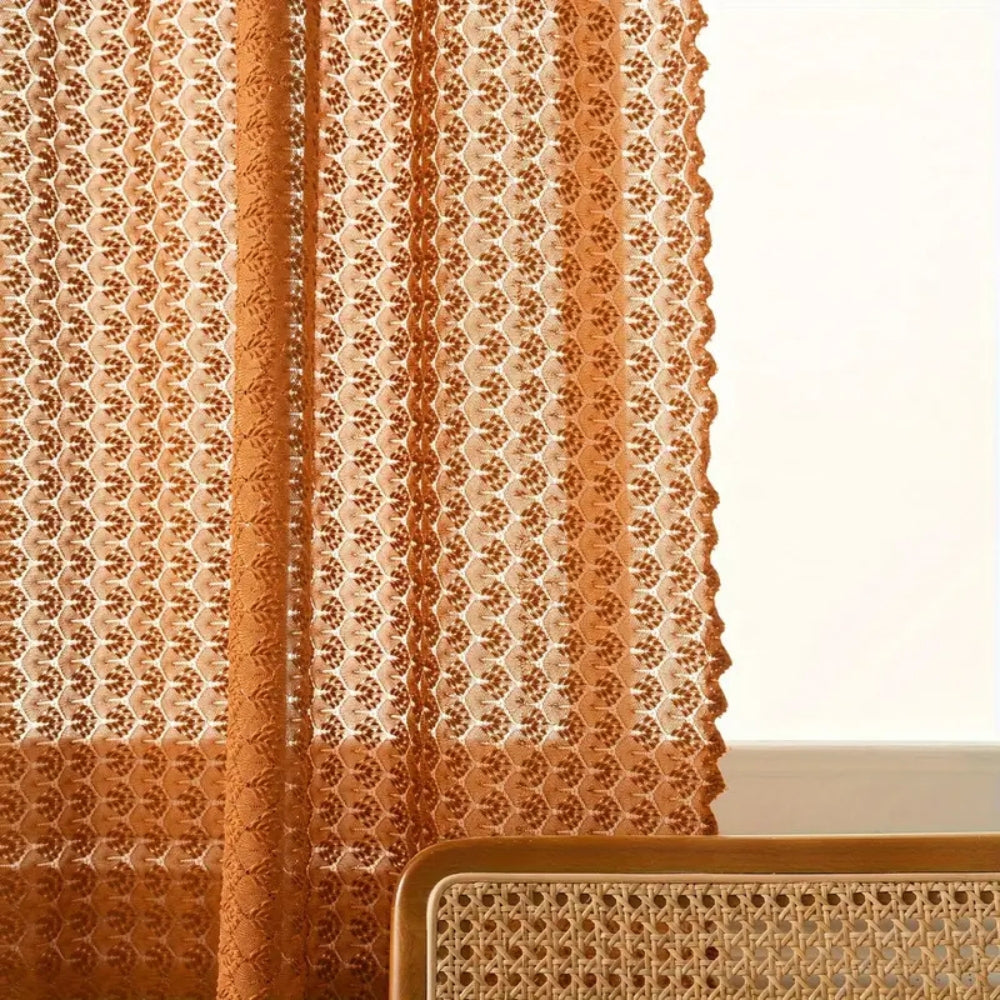 Amber Glow Boho Crochet Curtain - Light-Filtering Microfiber for Warmth & Privacy 5