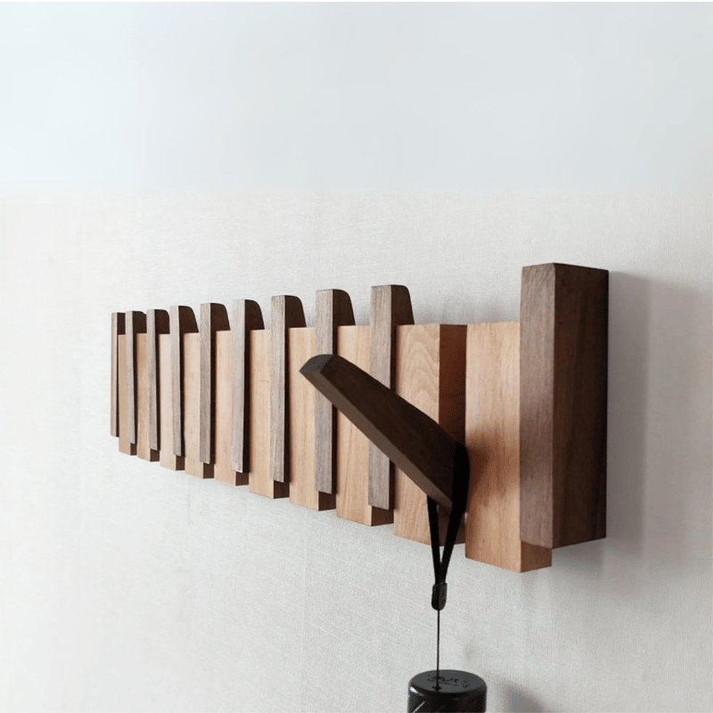 Artisan Wooden Coat Rack Stand - Handcrafted Beech & Walnut with Magnetic Coat Hooks for Wall 0