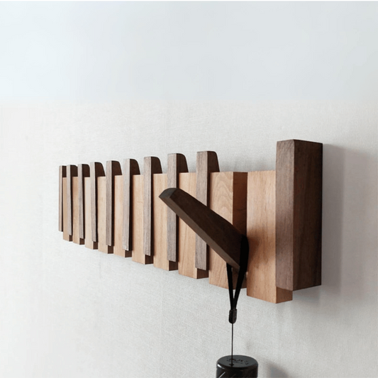 Artisan Wooden Coat Rack Stand - Handcrafted Beech & Walnut with Magnetic Coat Hooks for Wall 0