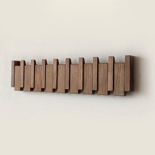 Artisan Wooden Coat Rack Stand - Handcrafted Beech & Walnut with Magnetic Coat Hooks for Wall 1