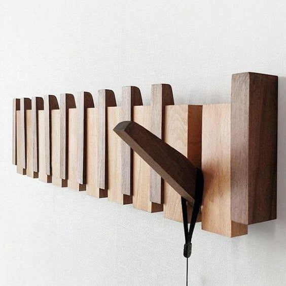 Artisan Wooden Coat Rack Stand - Handcrafted Beech & Walnut with Magnetic Coat Hooks for Wall 5