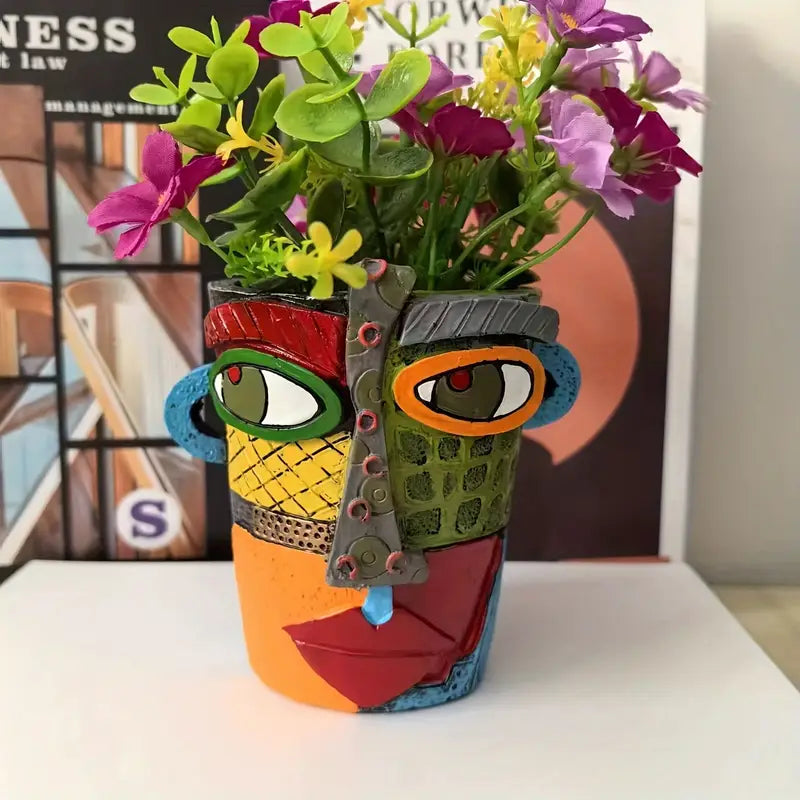 Artistic Abstract Face Planter - Handcrafted Picasso Pot for Unique Home Decor 0