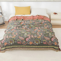 Autumn Leaf Boho Reversible Blanket - Soft Cotton Gauze Throw with Tasseled Edges 1