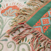 Autumn Leaf Boho Reversible Blanket - Soft Cotton Gauze Throw with Tasseled Edges 4