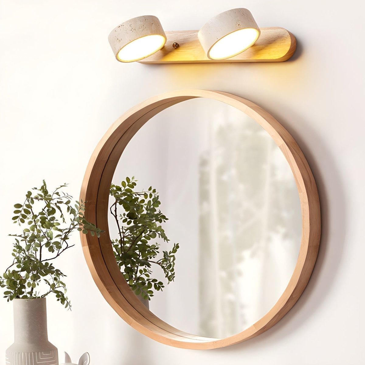 Averra Indoor LED Wall Light - Natural Travertine & Wood Sconce Light 3