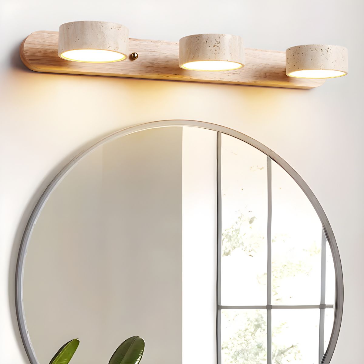 Averra Indoor LED Wall Light - Natural Travertine & Wood Sconce Light 4