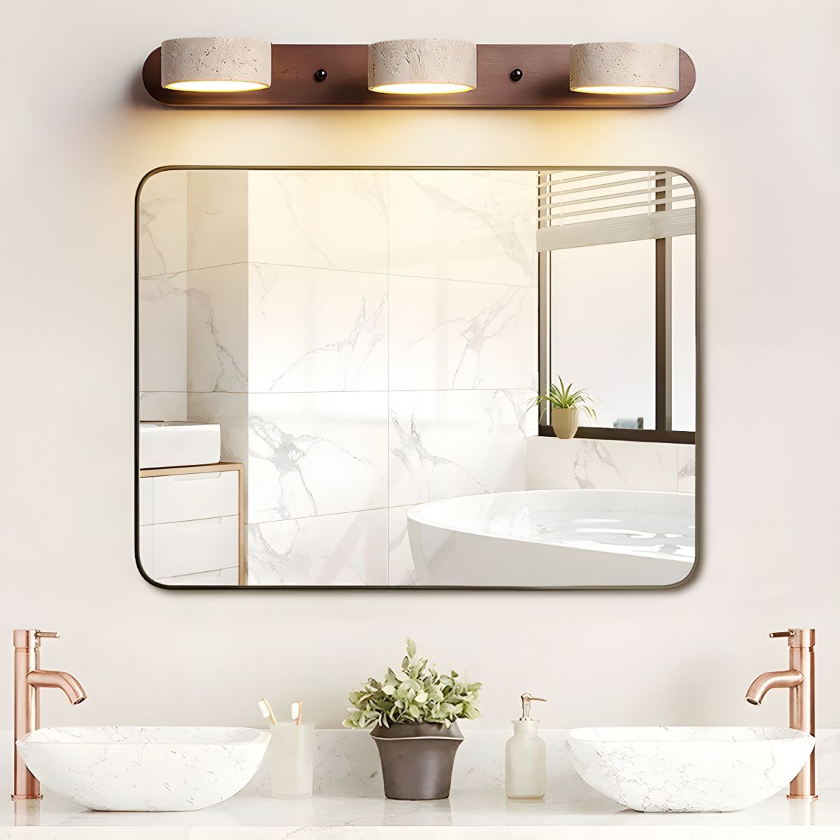 Averra Indoor LED Wall Light - Natural Travertine & Wood Sconce Light 6