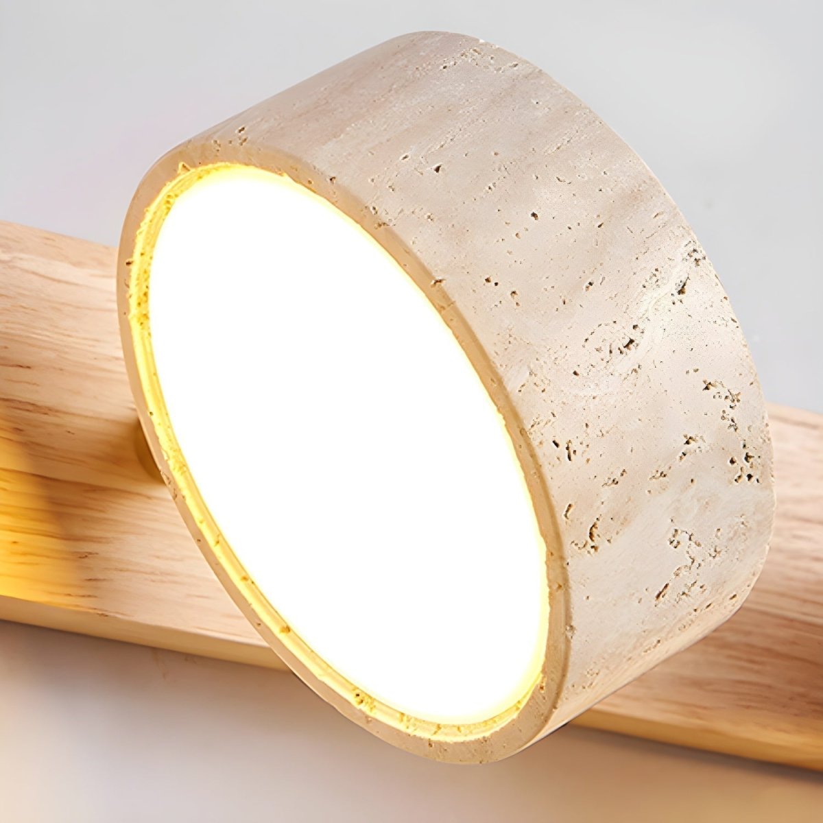 Averra Indoor LED Wall Light - Natural Travertine & Wood Sconce Light 7