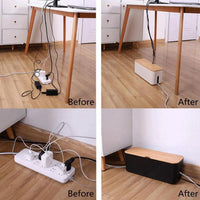Bamboo Cable Organizer Box - Stylish Cord Management for Desk & Home 4
