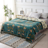 Birchfold - Reversible 100% Cotton Blanket with Nordic Bird Motif 1