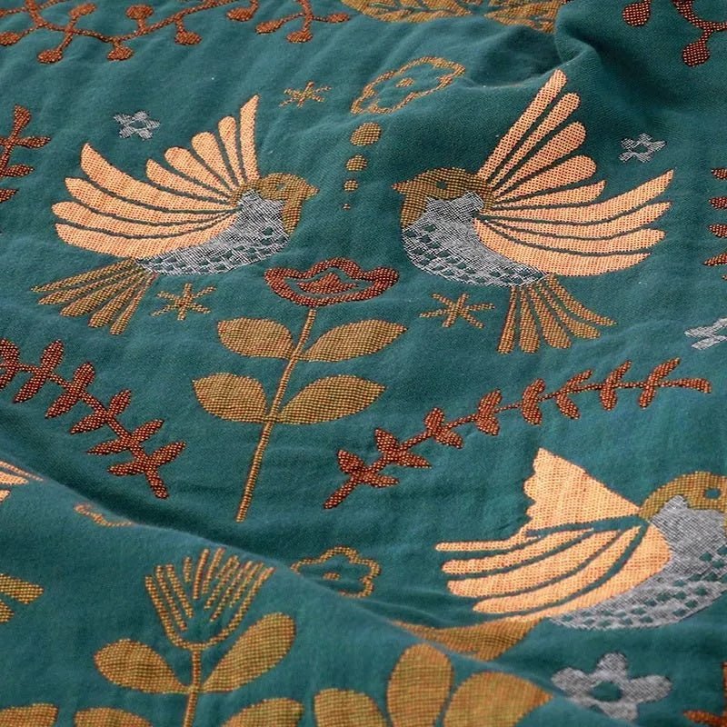 Birchfold - Reversible 100% Cotton Blanket with Nordic Bird Motif 2