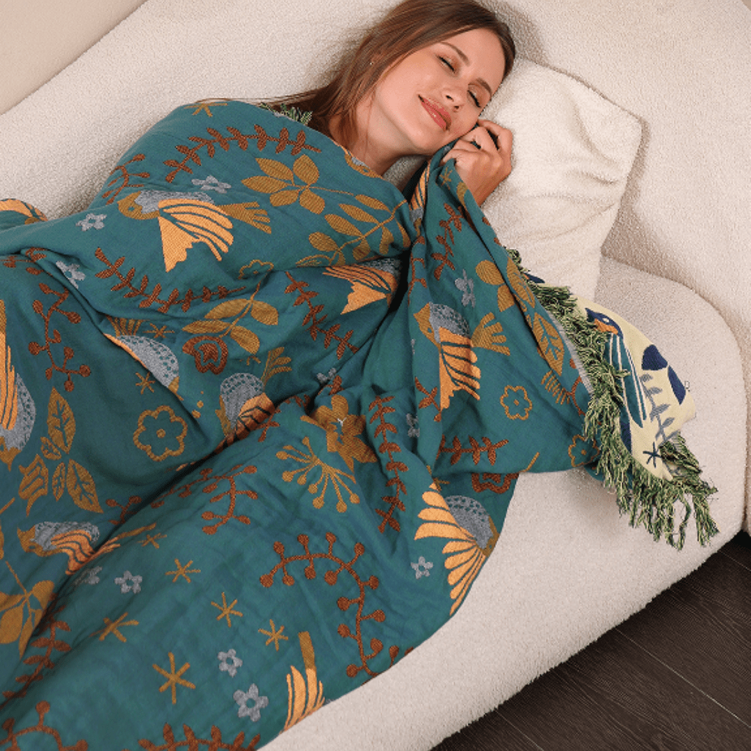 Birchfold - Reversible 100% Cotton Blanket with Nordic Bird Motif 4