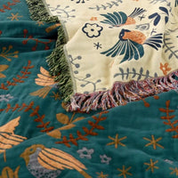 Birchfold - Reversible 100% Cotton Blanket with Nordic Bird Motif 5