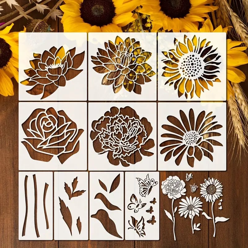 BloomCraft Floral Stencil Set - 10 Durable Stencils for Easy Crafting 4