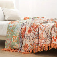 Boho Floral Cotton Throw Blanket - Soft, Stylish Accent for Cozy Spaces 0