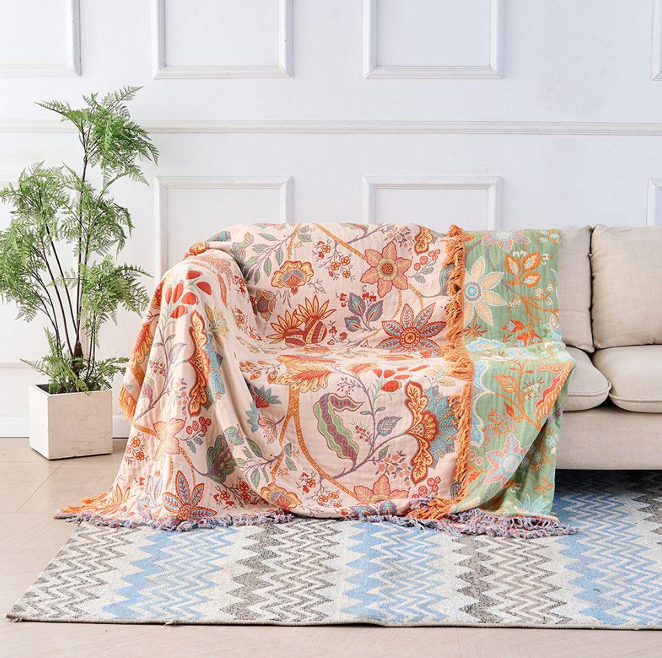 Boho Floral Cotton Throw Blanket - Soft, Stylish Accent for Cozy Spaces 1