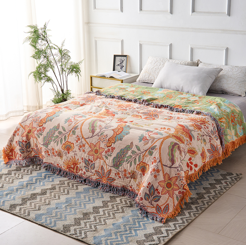 Boho Floral Cotton Throw Blanket - Soft, Stylish Accent for Cozy Spaces 2