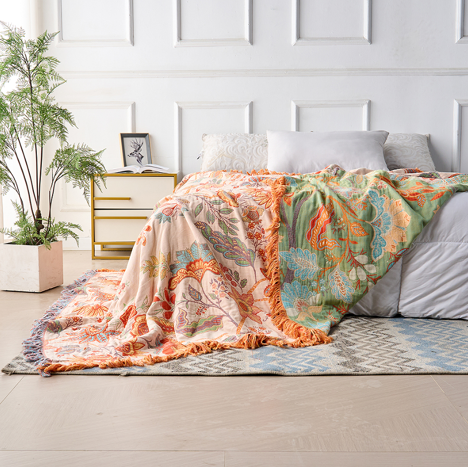 Boho Floral Cotton Throw Blanket - Soft, Stylish Accent for Cozy Spaces 3